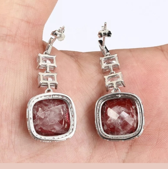 HUGE ruby, sapphire & Topaz sterling earrings - Picture 2 of 4